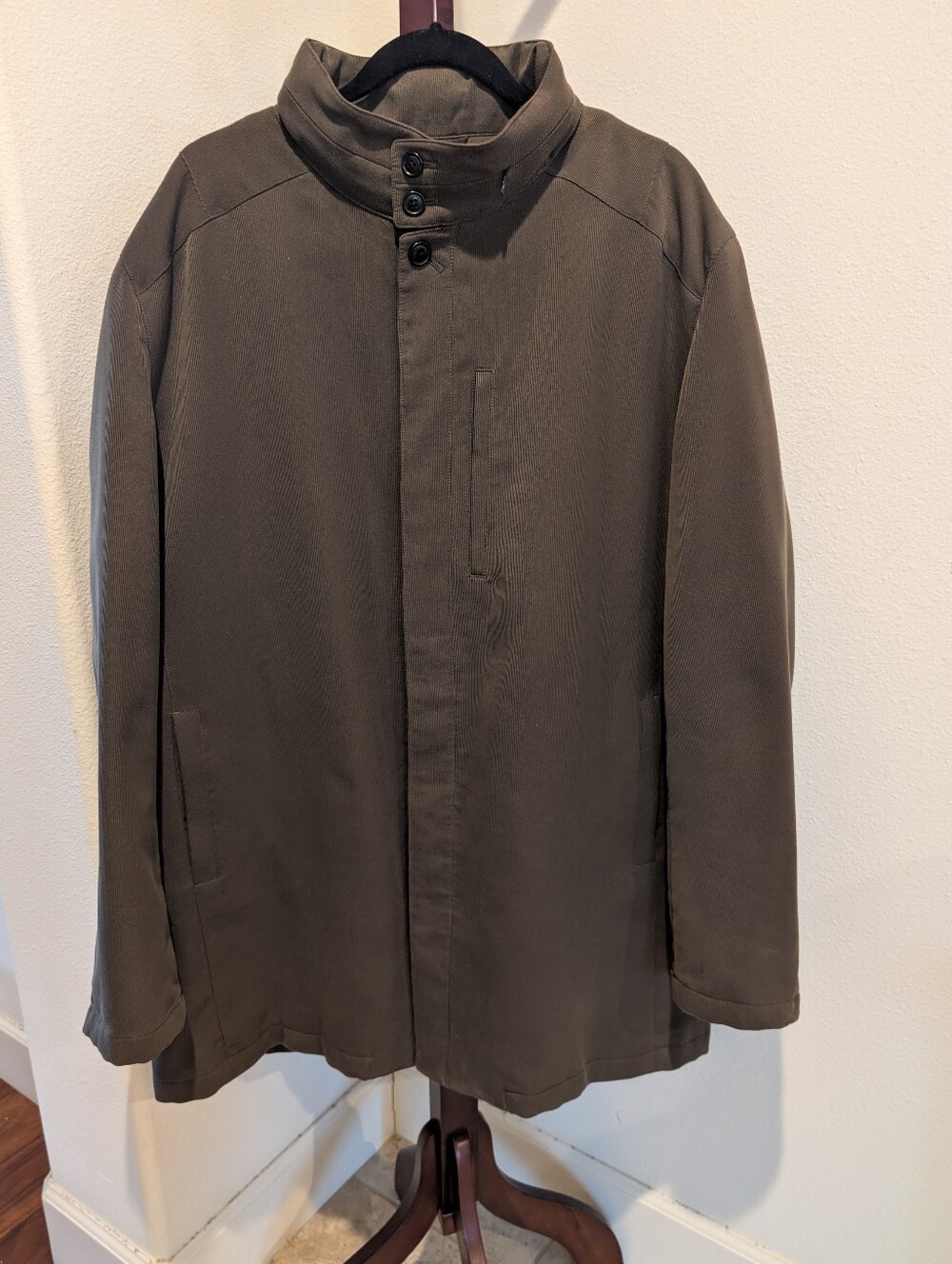 Sanyo Men's Olive Green Stand-Collar Over Coat - Size XL